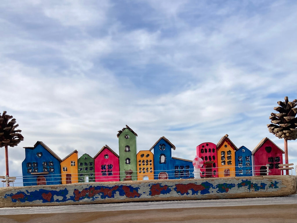 Handmade driftwood seafront village