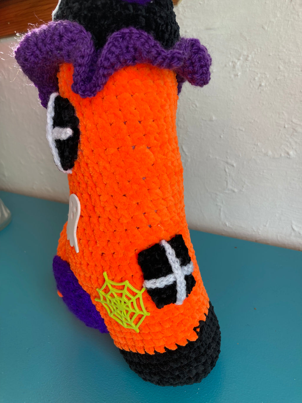 Crocheted Halloween Witch's Boot House – Handmade Decoration