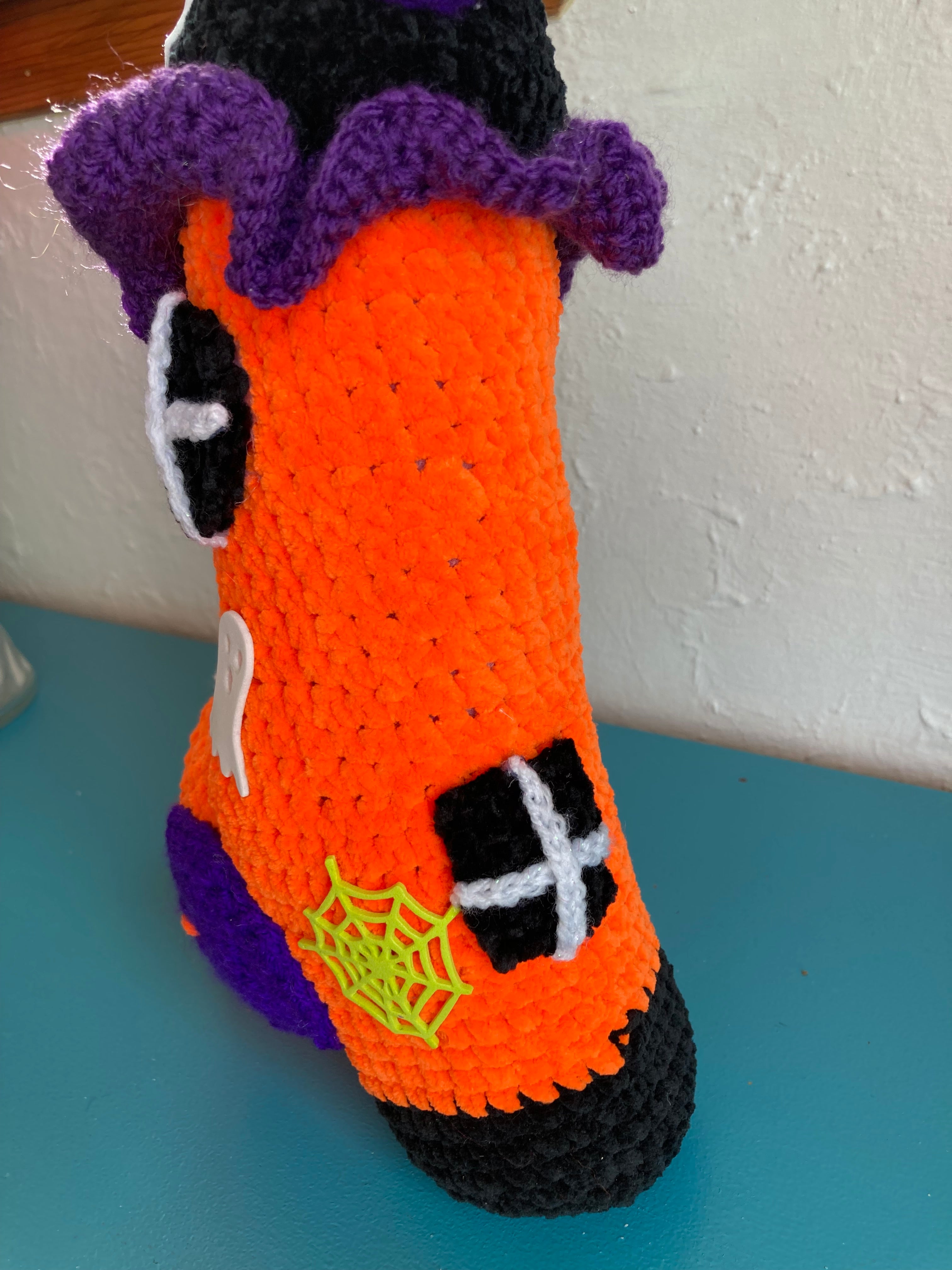 Crocheted Halloween Witch's Boot House – Handmade Decoration