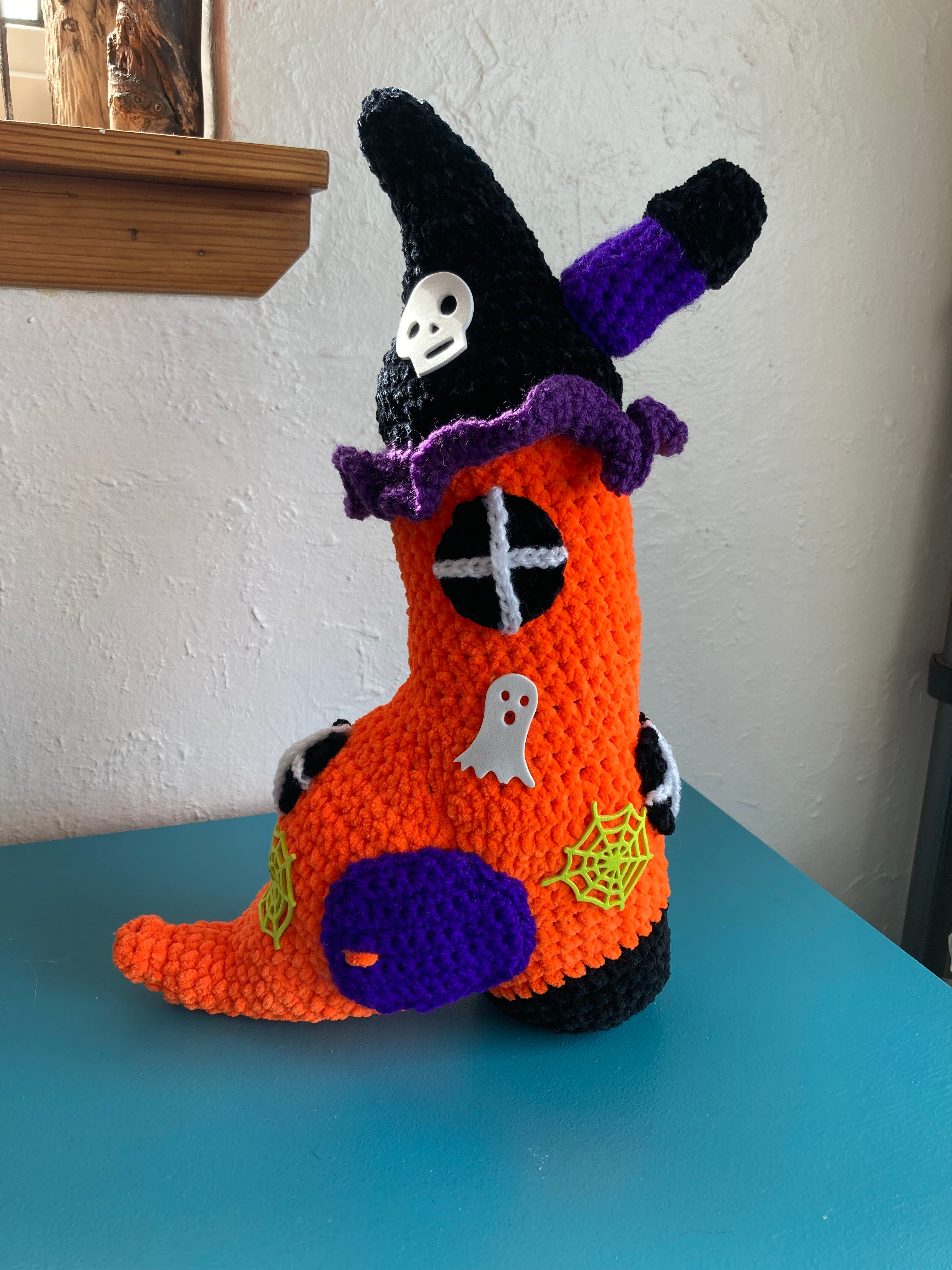 Crocheted Halloween Witch's Boot House – Handmade Decoration