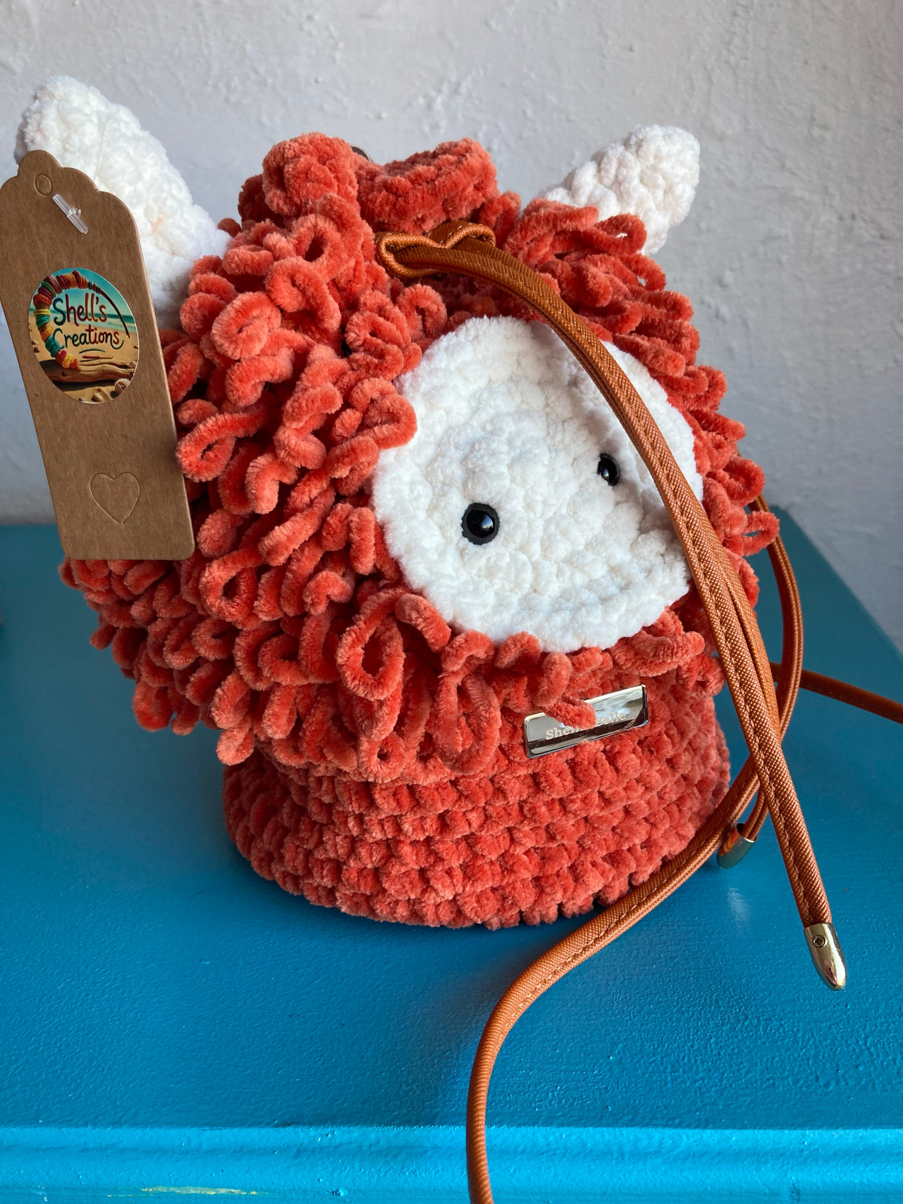 Handmade Highland Coo Crocheted Handbag – Drawstring Bucket Style