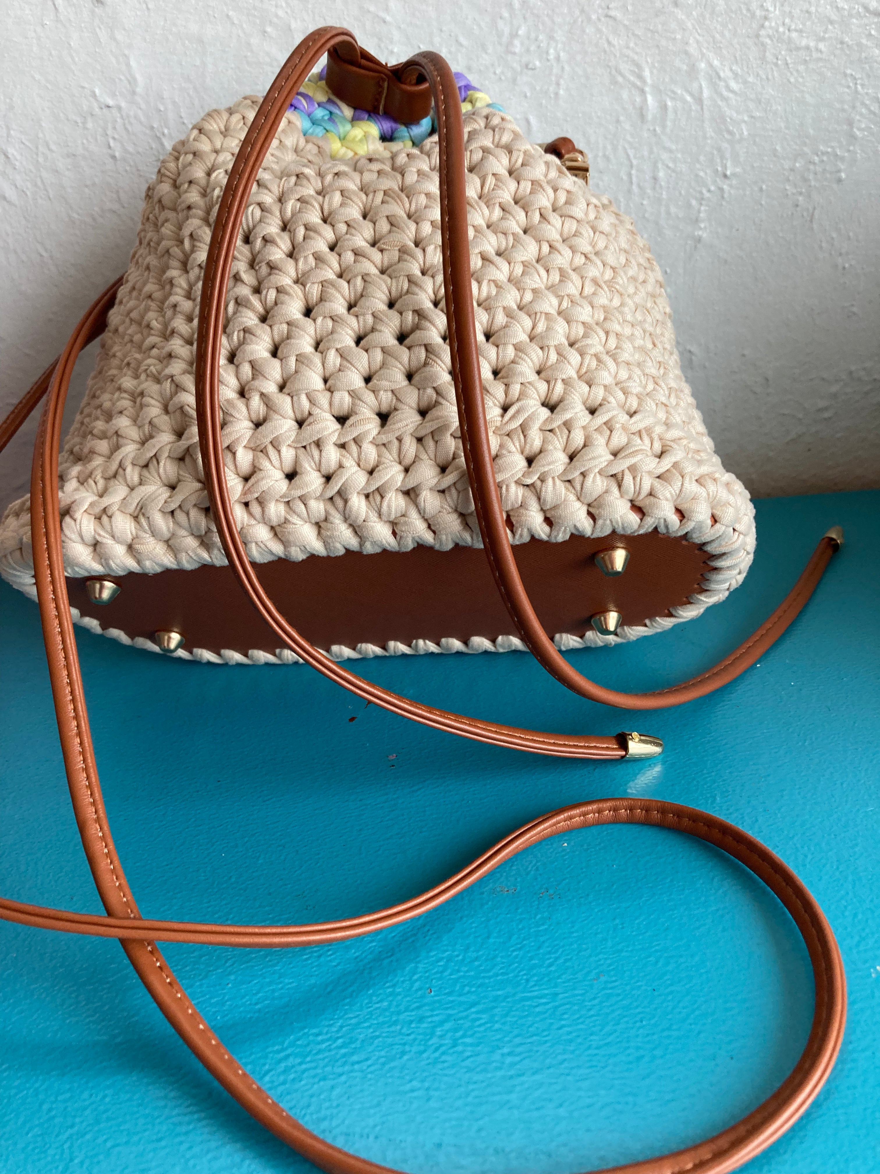 Handmade crocheted duffle style bag
